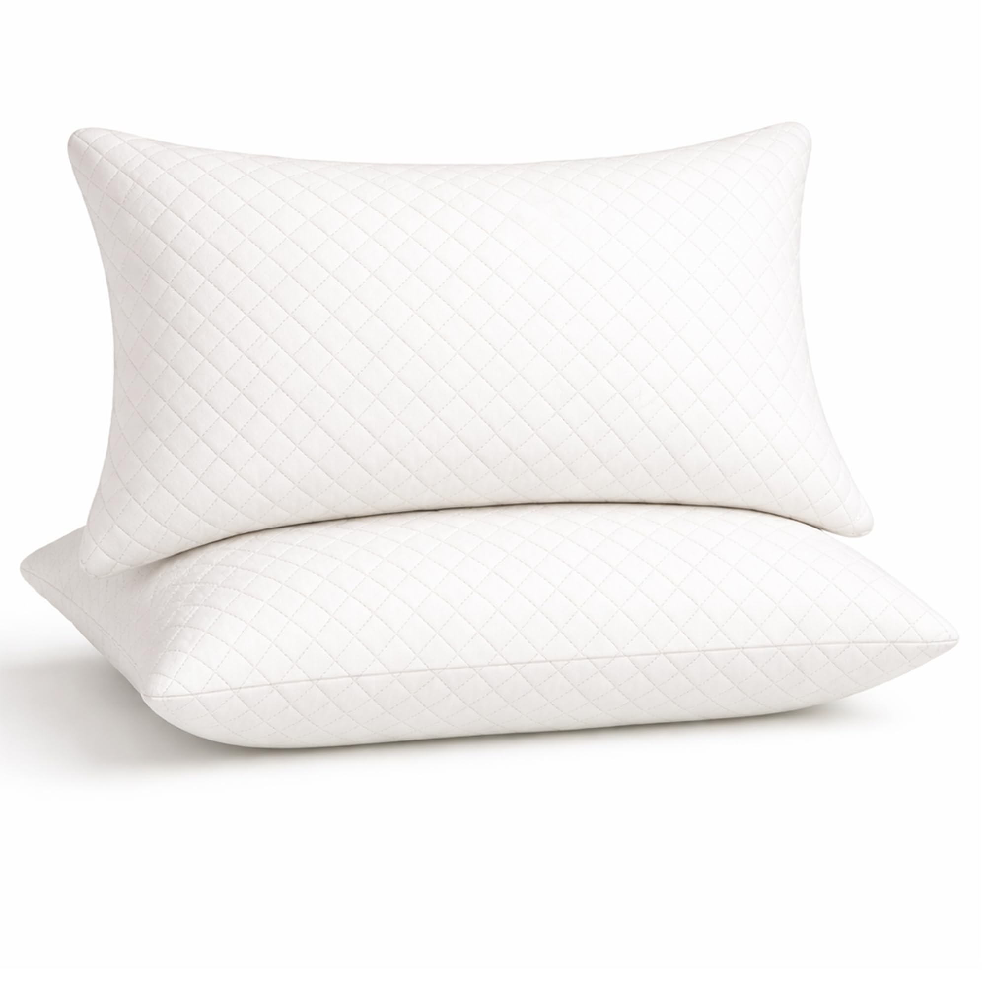 Ultrasonic Quilted White Hollowfibre Pillows 2 Pack – Luxury Firm & Plump Bed Pillows for Sleeping, Hypoallergenic Down Alternative Bounce Back, Side & Stomach Sleepers, Dust Mite Resistant