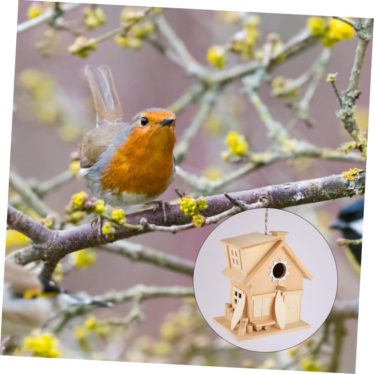 Casa de Pájaros de Madera Colgante Resistente para Exterior Decoración Rústica Jardín Fácil Instalación sin Herramientas para Aves Pequeñas