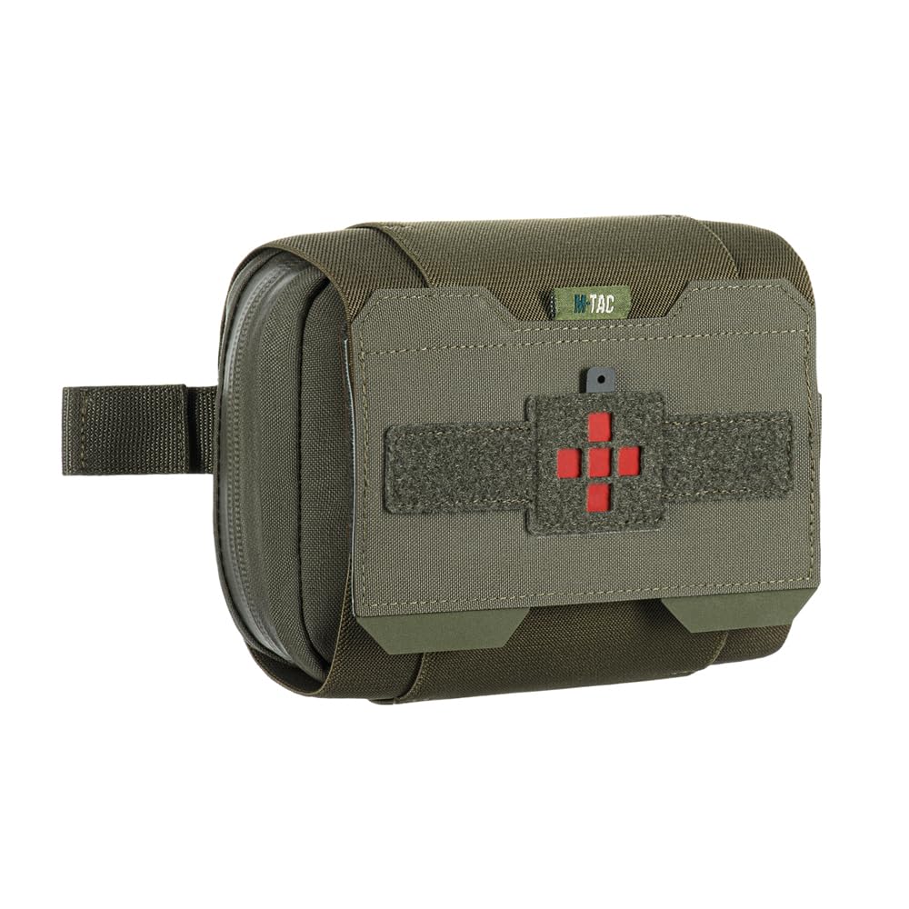 M-Tac Large Elite - Bolsa horizontal MOLLE-IFAK – Cordura® 500D MIL-SPEC, base cortada con láser, cremalleras AquaGuard YKK®, organizador de primeros auxilios desmontable, verde Ranger