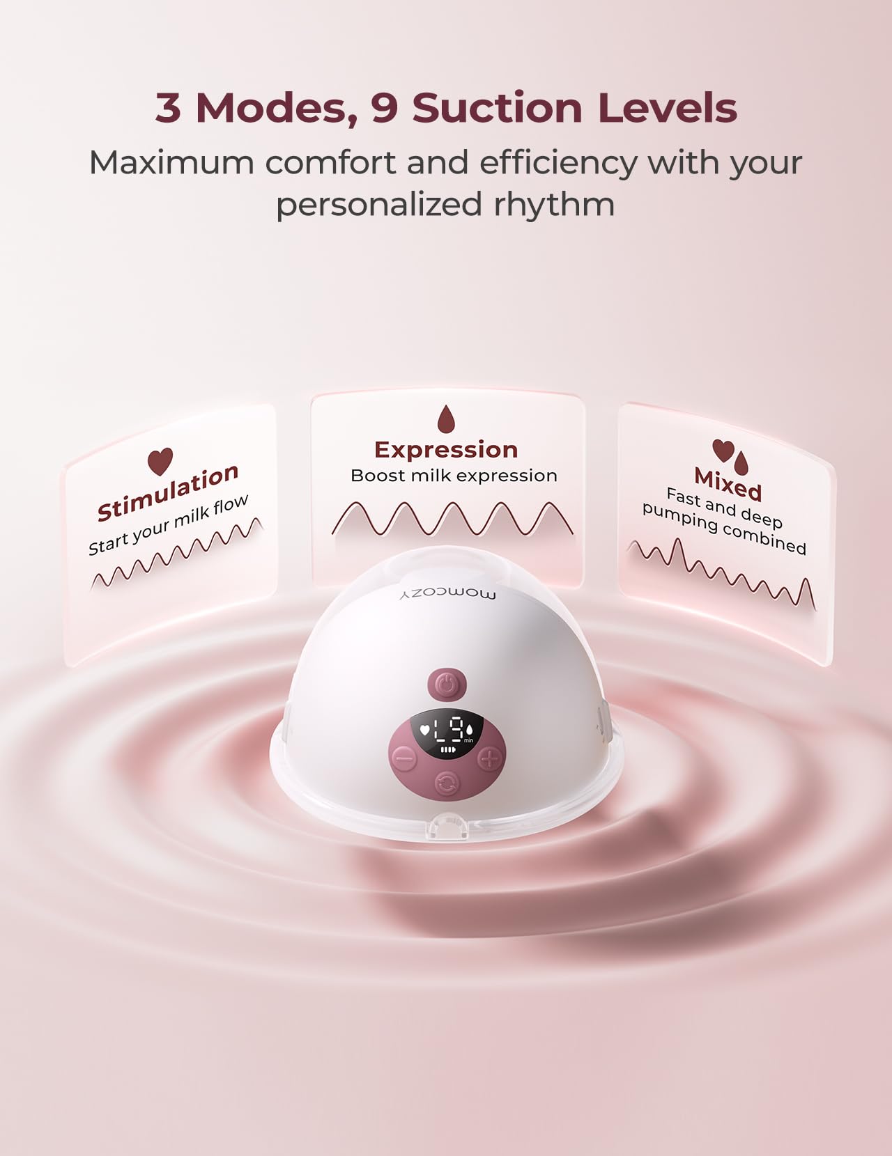 Momcozy M5 Smart APP Controlled Wearable Breast Pump, Hands-Free Wireless Electric Pump, 3 Modes 9 Suction Levels, BPA-Free, Portable Lightweight, 24mm Flange, 2-Pack Cozy Red