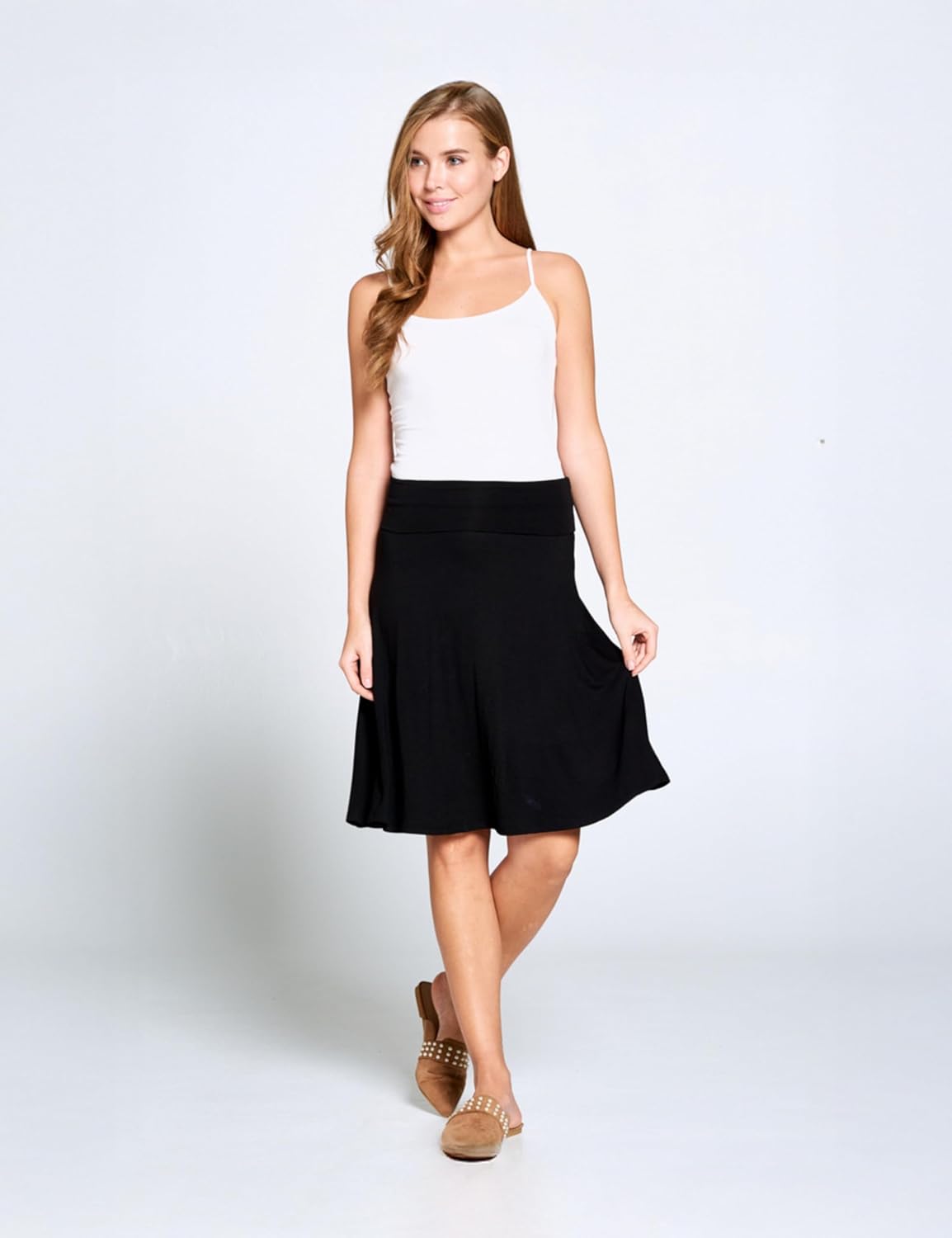 Popana Womens Knee Length A-Line Stretch Midi Skirt High Waisted Pull On Casual Flowy Skirt for Women Plus Size - Image 2