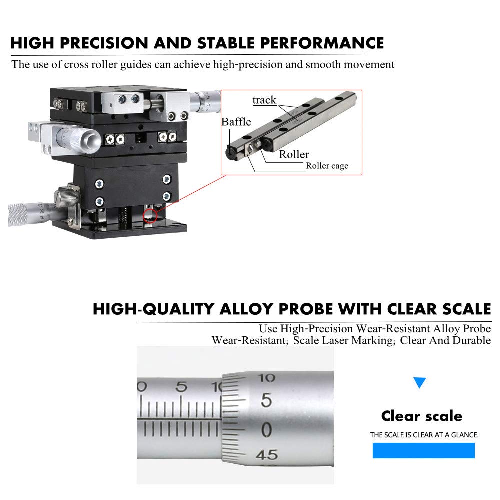 LD40-LM 3 Achsen 40x40mm XYZ Lineartisch, Schiebetisch Manuelle Verstellplattform Objektträger für Mikroskop, Transporter, Prozessmaschine, Medizintechnik, Druckmaschine