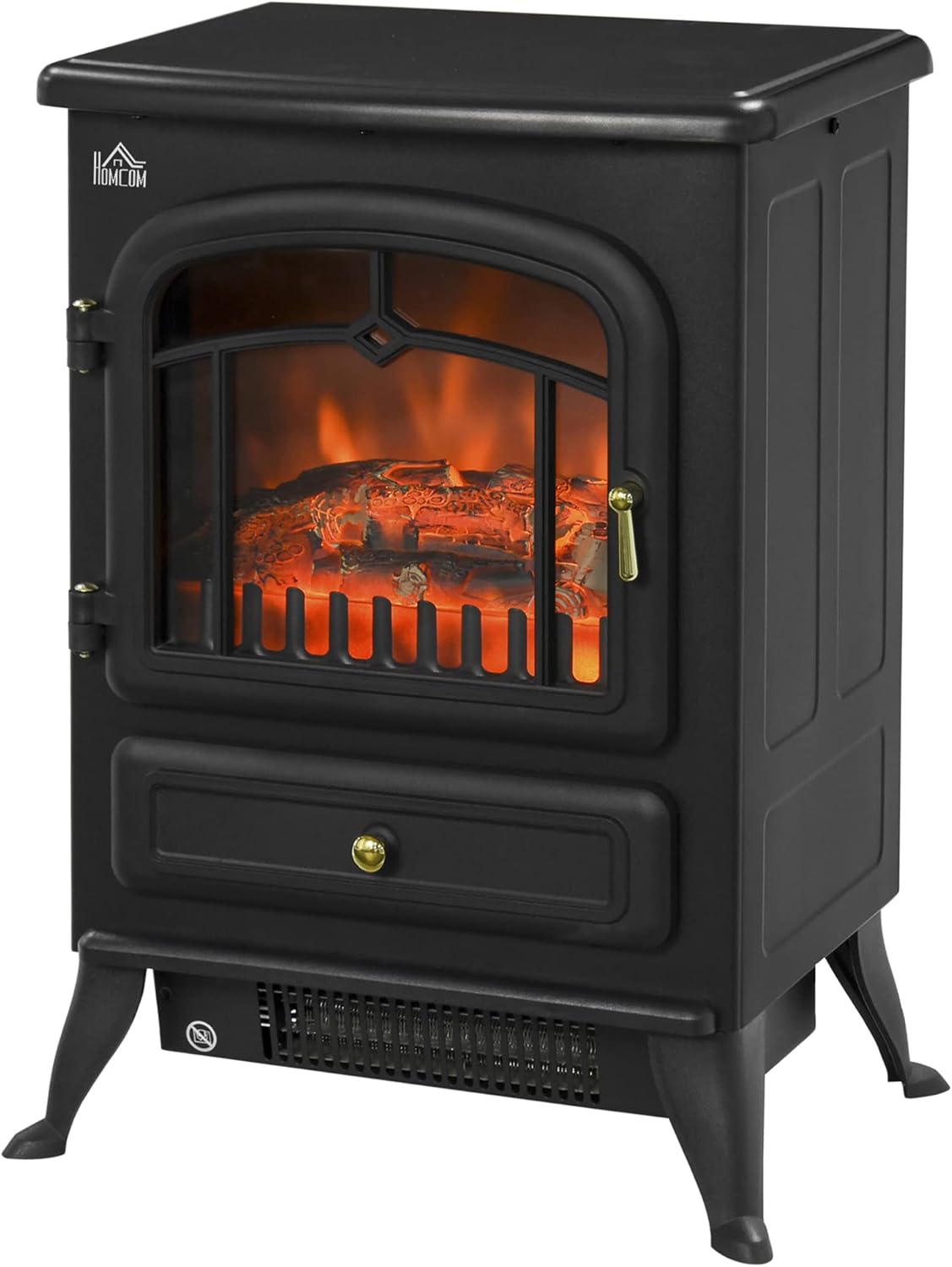 Freestanding Electric Fire Place Indoor Heater Glass View Log Wood Burning Effect Flame