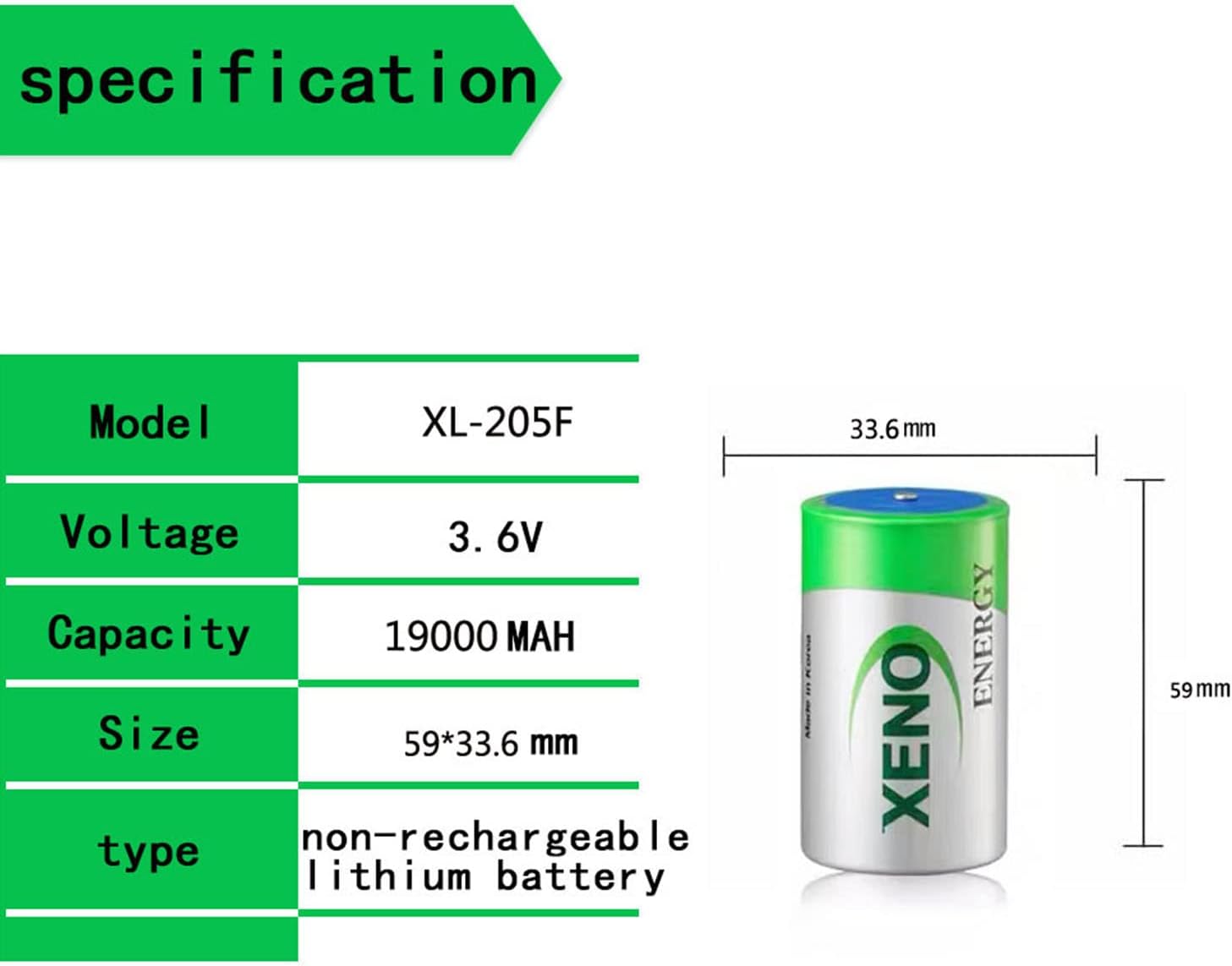 (4 Pack) XL-205F 3.6V D Battery 19000mAh for Xe-no Energy 3.6V Lithium Battery XL-205F Lithium Thionyl Chloride