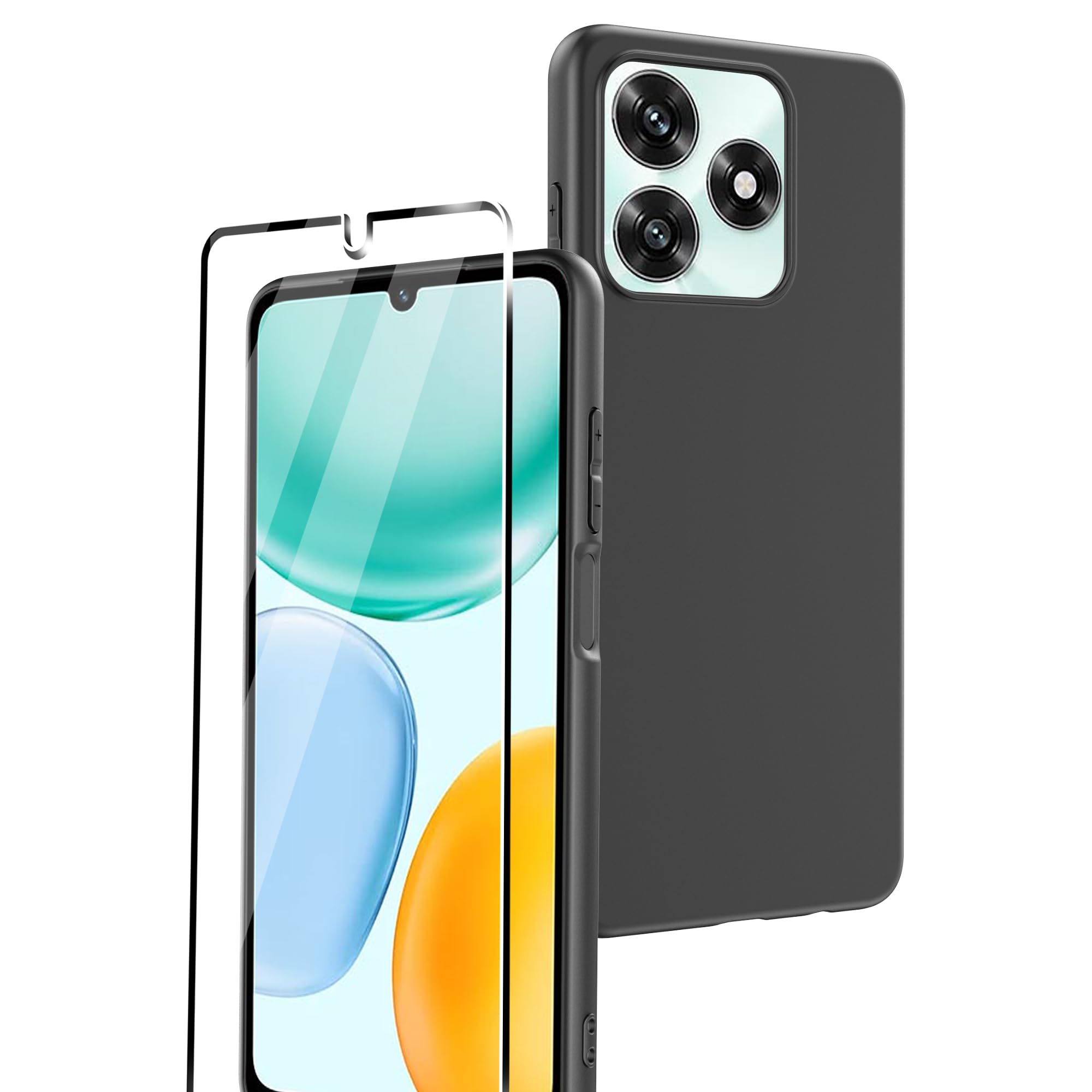 Rojeuinn cover per Honor X5C Plus + 1 pezzo Vetro Temperato, Proteggi schermo ultra trasparente con durezza 9H, custodia protettiva morbida anticaduta e antipolvere -Nero