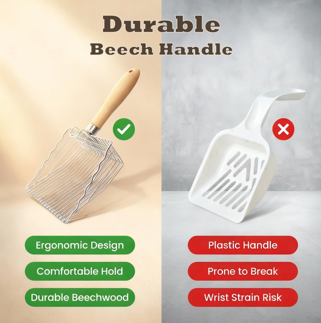 Metal Cat Litter Scoop with Holder, Stainless Steel Cat Litter Scooper Holder Trash Container, Heavy-Duty Kitty Poop Scooper with Coarse and Fine Grids for All Litter Pan - image 8