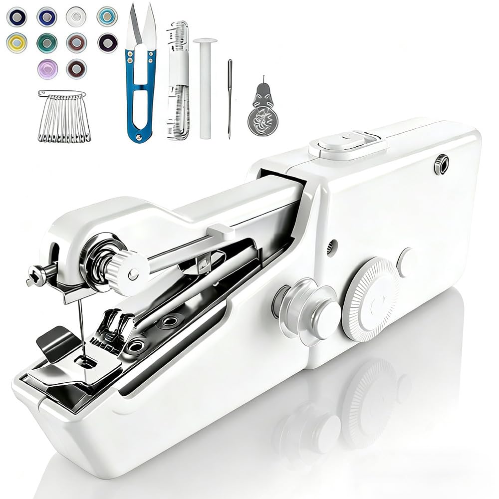 Handheld Sewing Machine, Mini Sewing Machine with Sewing Accessories, Electric Portable Stitch Tool for Beginners, DIY, Home Travel Use(White)