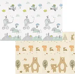 Baby Tapete de Atividades Infantil 8MM Tatame Portátil dos Bebês e Crianças, Dupla Face, Dobrável, Macio, Gigante - Fácil de Guardar (Urso)