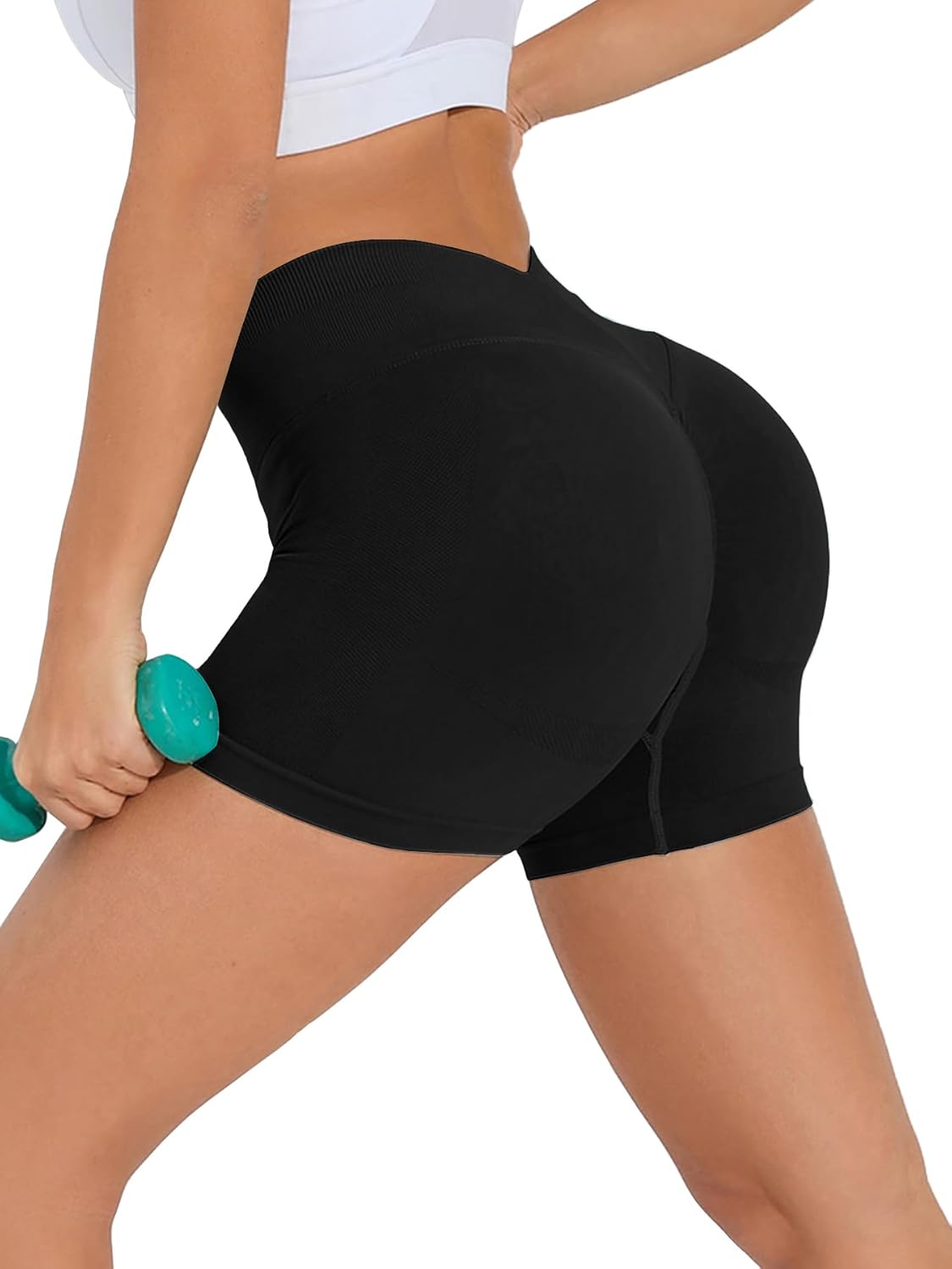 Women Workout Shorts V Back Seamless High Waisted Butt Lifting Scrunch Gym Yoga Biker Shorts - Image 4