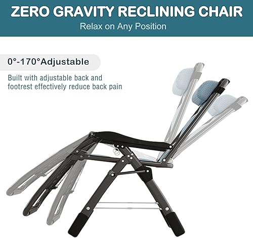 Miniatura 5 de NAIZEA Silla acolchada de gravedad cero, sillas plegables de tela de refrigeración para exteriores, sillas de campamento reclinables ajustables con