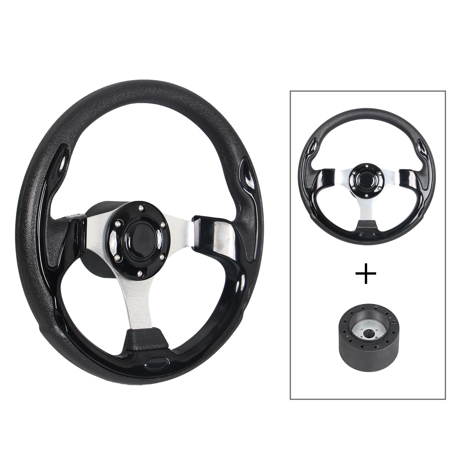 12.6 Inch Boat Steering Wheel With 3/4" Adapter – PVC & Aluminum, D-Shape Grip, Fits Most Marine Boats