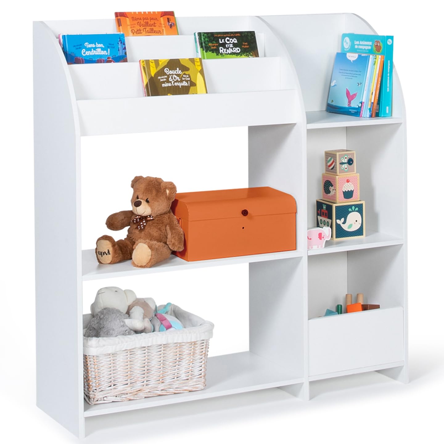 IDMarket - Aufbewahrungsmöbel Emma Spielzeugregal und Bücherregal für Kinder aus weißem Holz