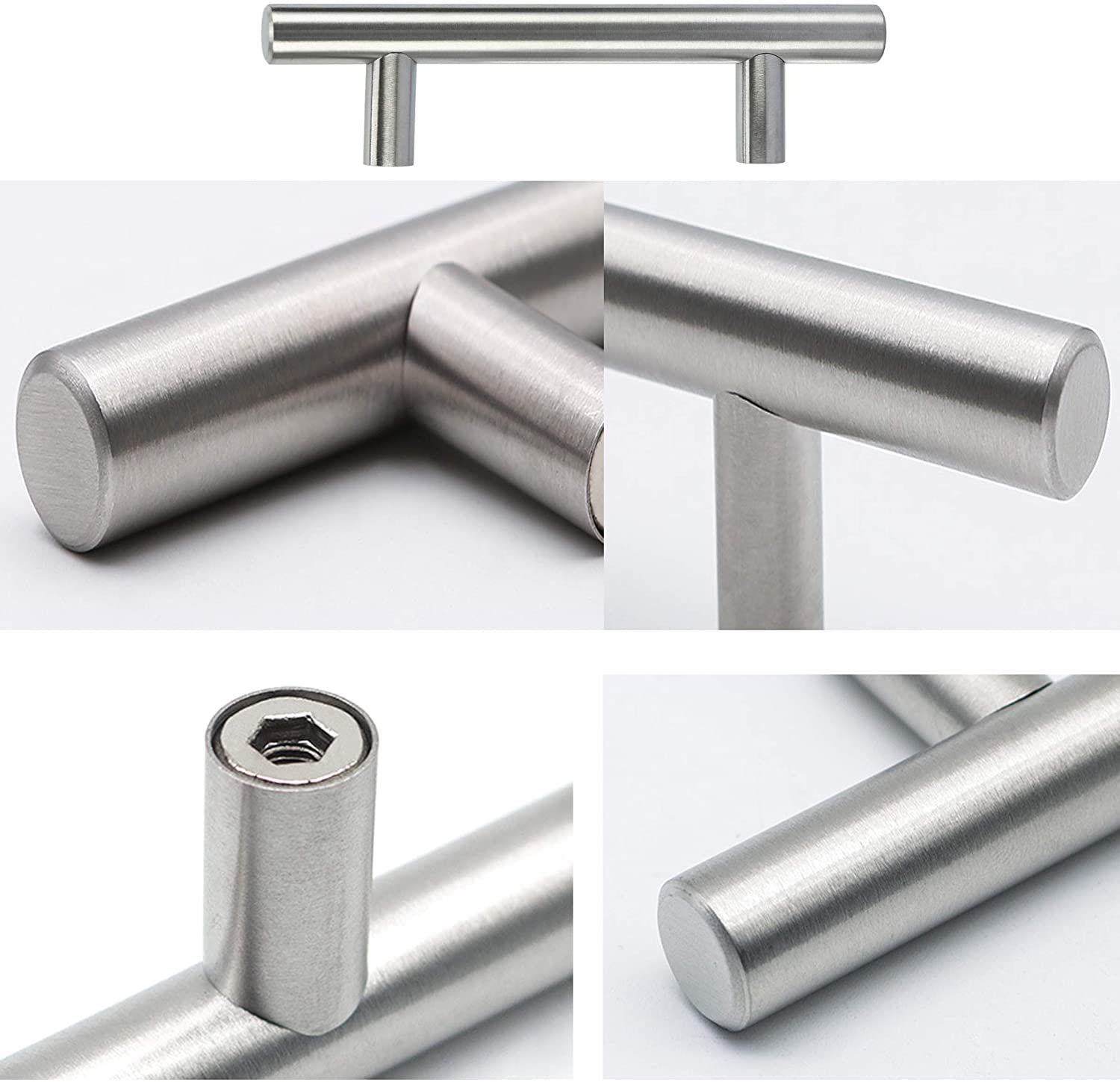 10 maniglie per mobili in argento, maniglie per mobili in acciaio inox, per mobili da cucina, 96 mm, distanza tra i fori, lunghezza totale 150 mm, acciaio inox spazzolato, colore