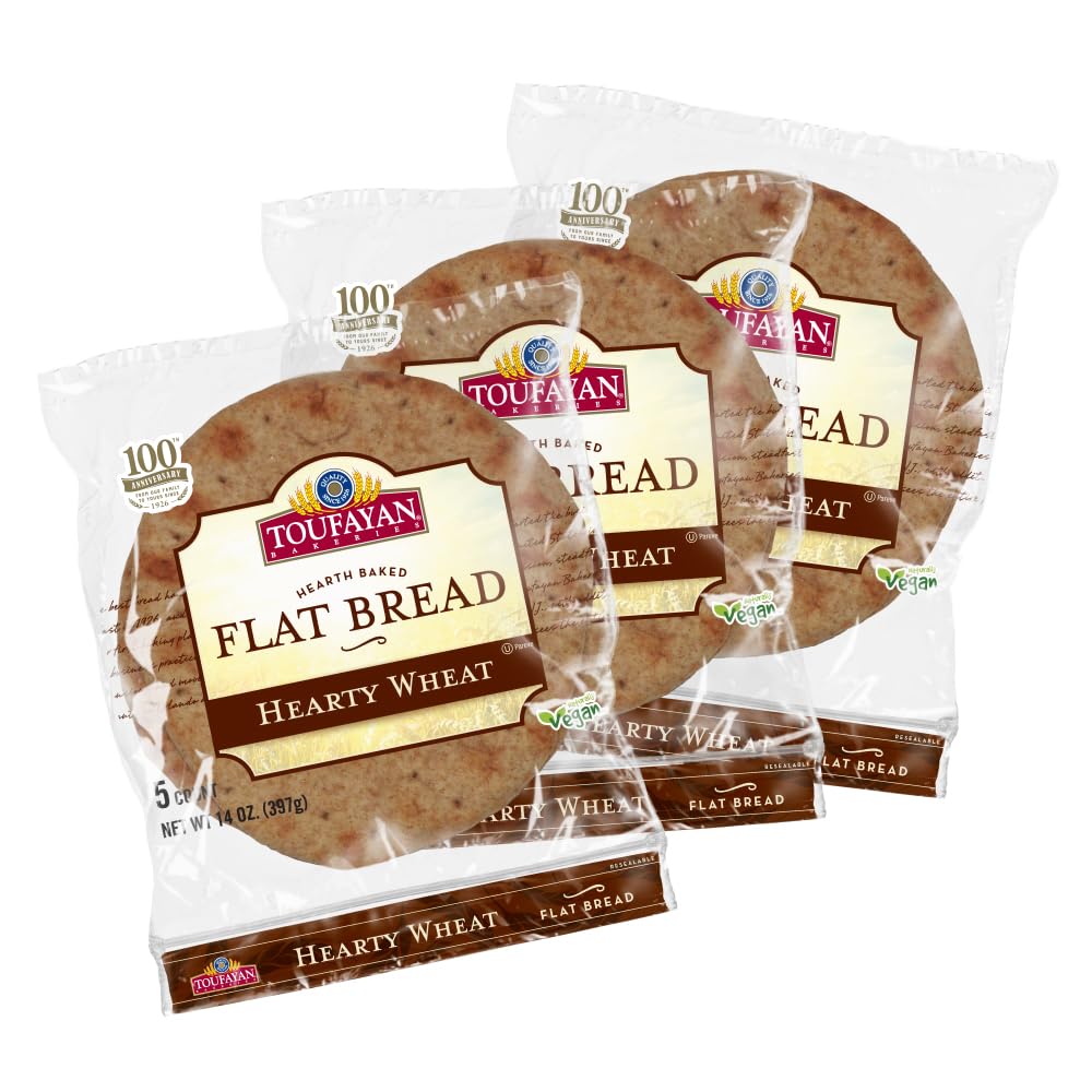 Toufayan Wheat Flatbread – Soft, Versatile Flatbread for Wraps, Sandwiches & Pizzas | Freeze Upon Arrival | 3 Pack (15 Flatbreads Total)