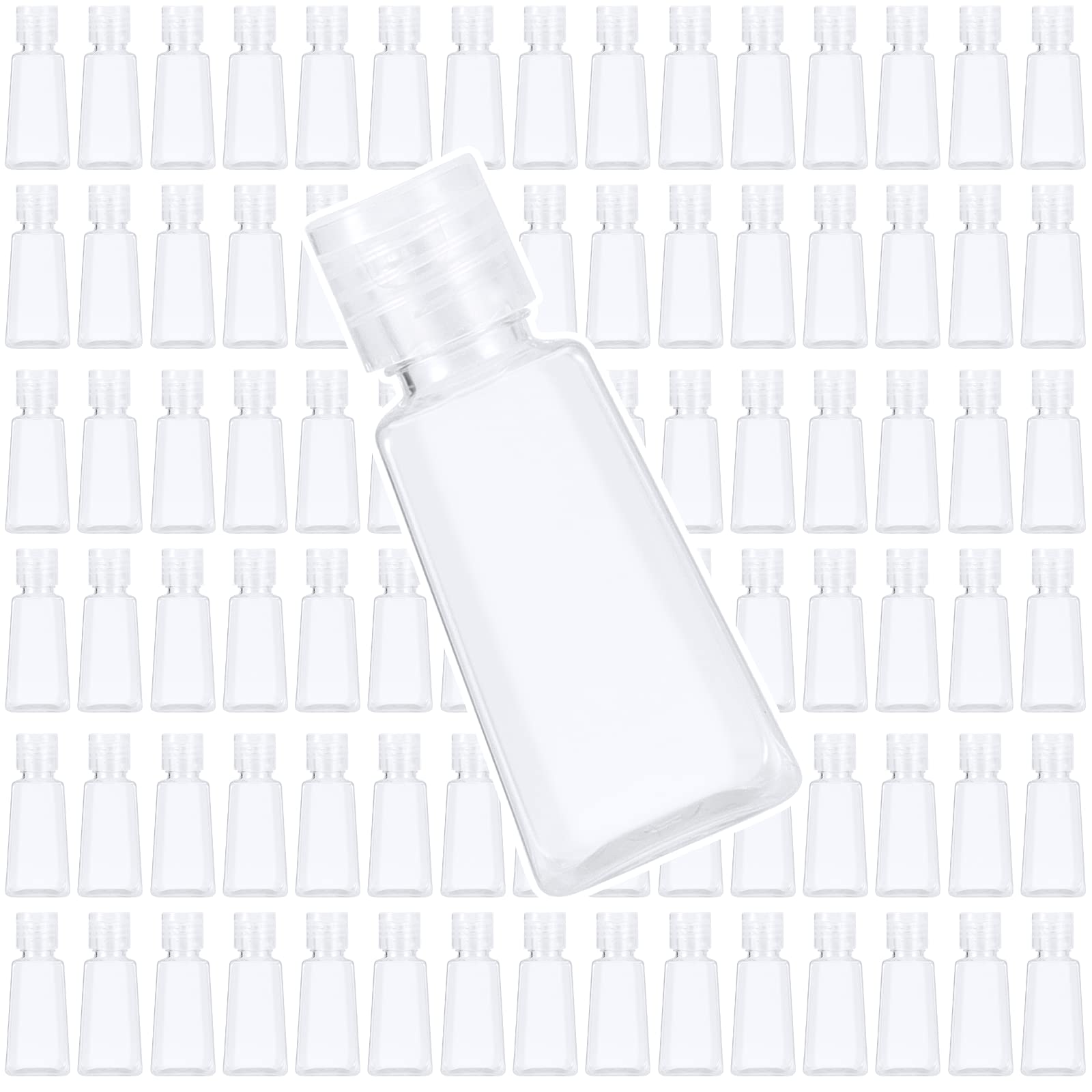 JAPCHET 100 PCS 30ml Plastic Travel Bottles with Flip Cap, 1oz Clear Flip Top Bottles, Small Portable Containers for Travel