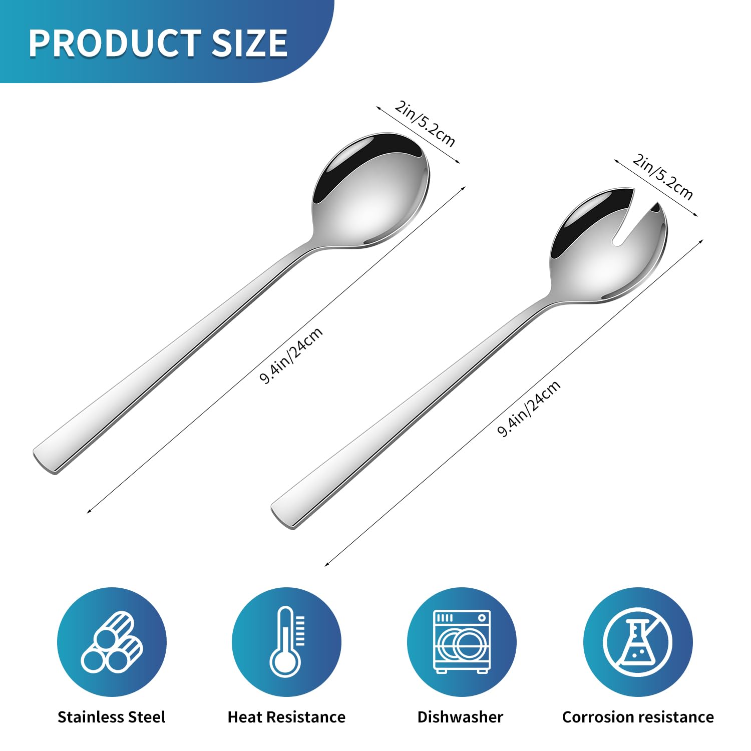 Stainless Steel Salad Servers - 2 Piece Set -2 Stainless Steel Salad Servers - 2 Piece Set -2