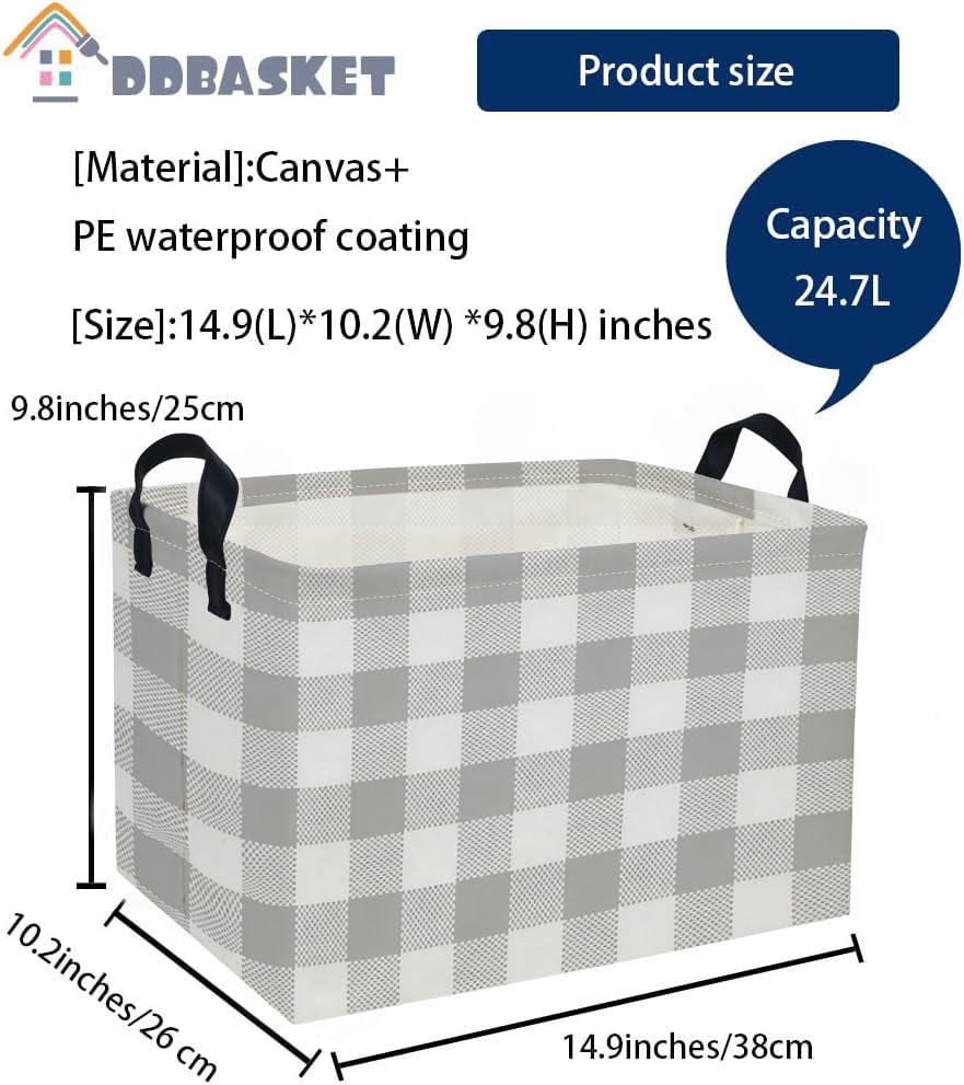 Image of Kids Basket Grid Storage Basket Gift Basket Rectangular Bedroom Decor for Books(Gery grid)
