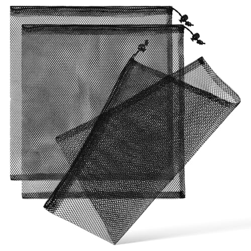 OSALADI Bolsas de Malla Cordón 3 Unidades 35x40 Cm Poliéster Negro para Filtración de Estanques, Almacenamiento Ventilado Resistente y Multiusos para Balones y Jardín