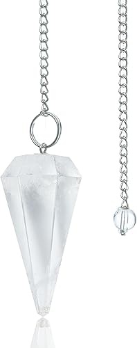 Crocon Péndulo de cristal curativo de cuarzo transparente para adivinación de radiestesia, 6 facetas puntiagudas, curación reiki, bruja, Wicca,