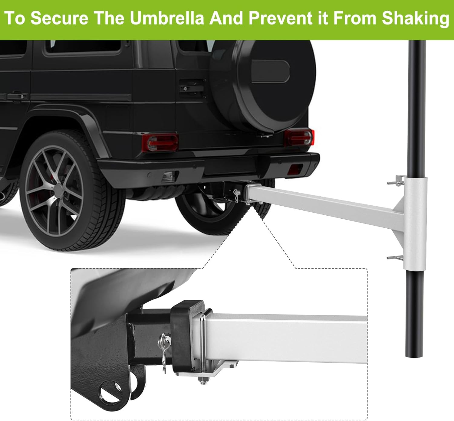 Dolibest Hitch Mount Umbrella Holder for Cars, SUVs & Trucks - Rust-Proof Portable Outdoor Umbrella Stand for Road Trips, Tailgating, Beach & Camping - Fits 1" to 2" Umbrella Poles- White