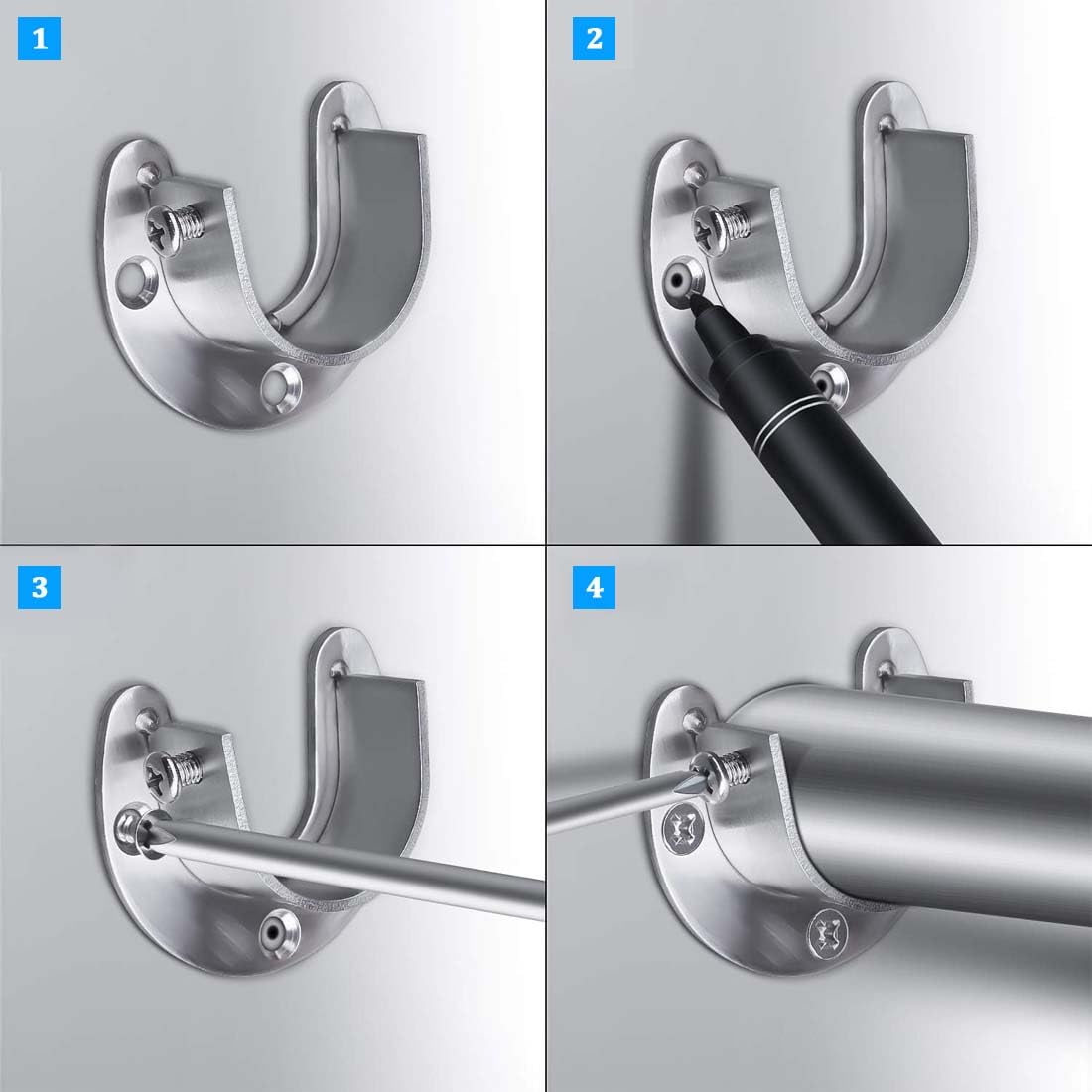 6 Supporti A U Per Asta Armadio - Staffe In Lega Di Zinco Per Tubi, Fissaggio A Parete Per Guardaroba E Tendaggi - Foto 13