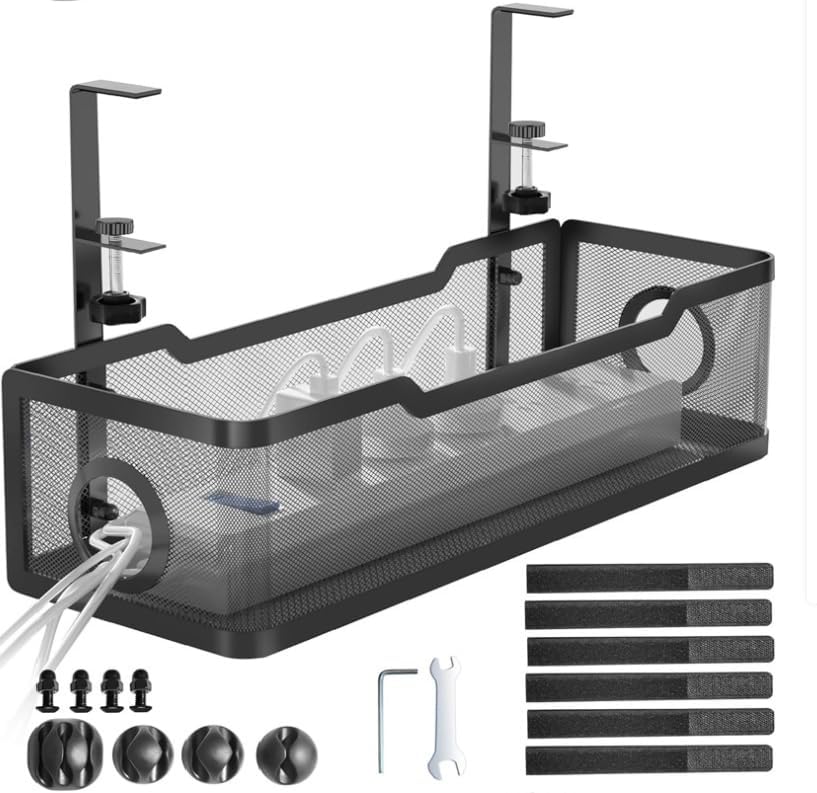 Under Desk Cable Management Tray with Clamp – No Drill Wire 
