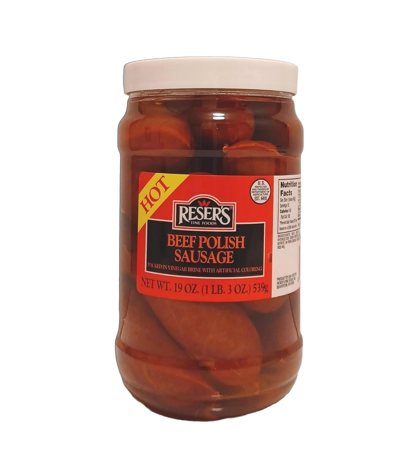 Reser's Hot Pickled Beef Polish Sausage Quart Jar 19 OZ.