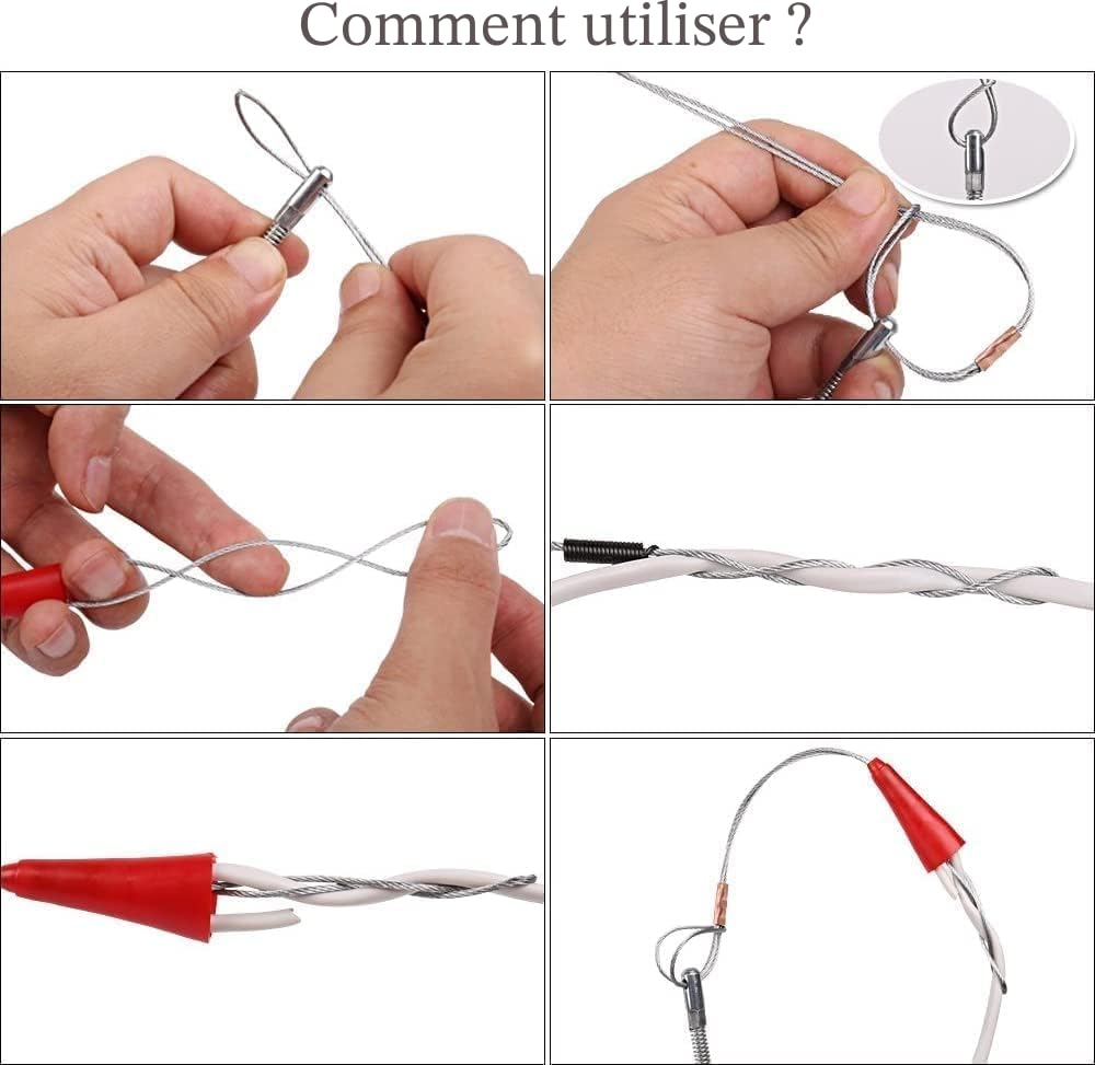Aiguille Electricien,50m Tire Fil Electrique 4,5mm DiamèTre Tire Fils Electrique,avec 2 Tête Guidage,Tire Fils Electricien Aiguille, Spiralé Flexible Aiguille Tire Fil