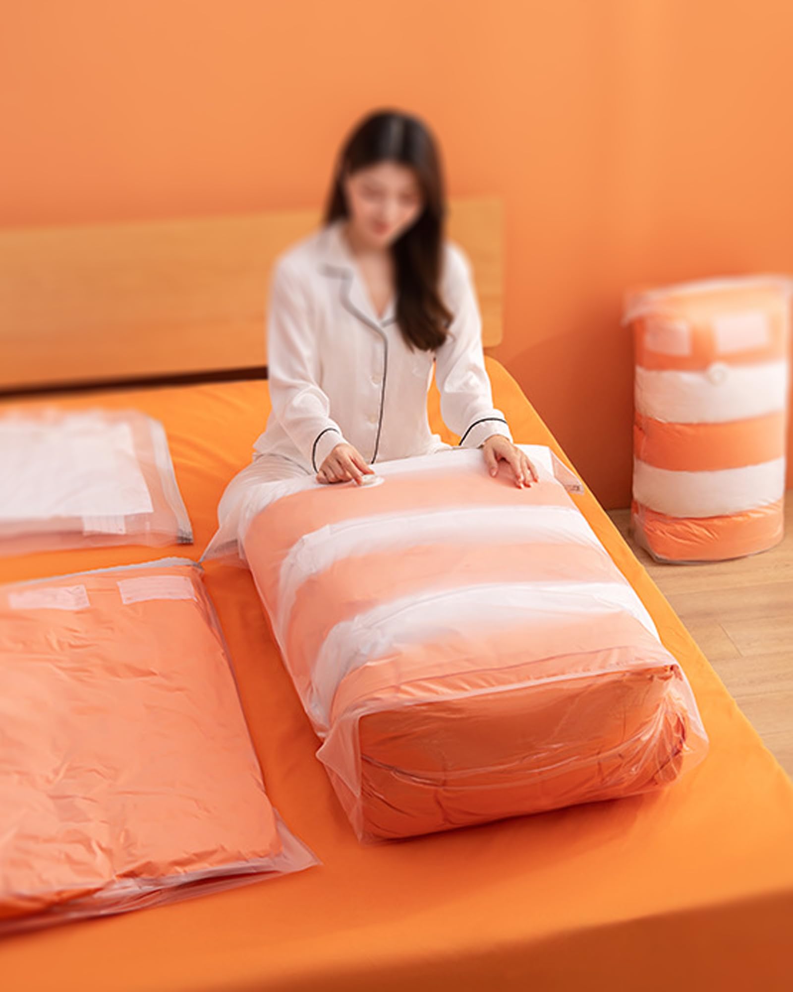 Juego de 5 bolsas de almacenamiento al vacío para ahorrar espacio, no necesita bomba, bolsas selladoras al vacío extragrandes para ropa de cama, ropa, almohadas, mantas, accesorios de viaje