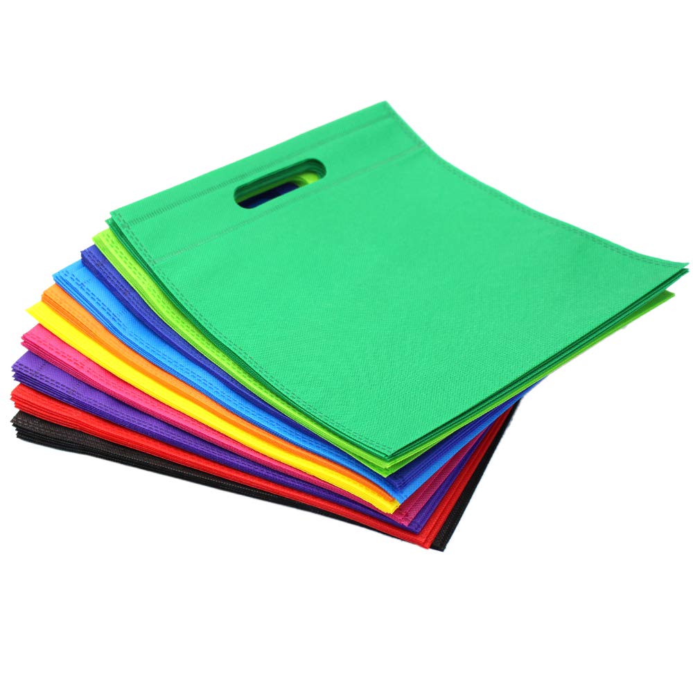 50-Pack Non-Woven Tote Bags - 9.5x11.5 Inch Rainbow Goodie Bags For Parties & DIY