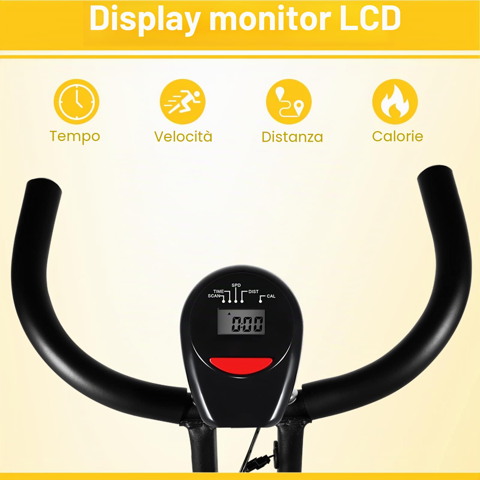 Evolland, bici da ginnastica pieghevoli con display LCD, 8 livelli di resistenza, Ergometro fisso per uso domestico, carico massimo 120 kg