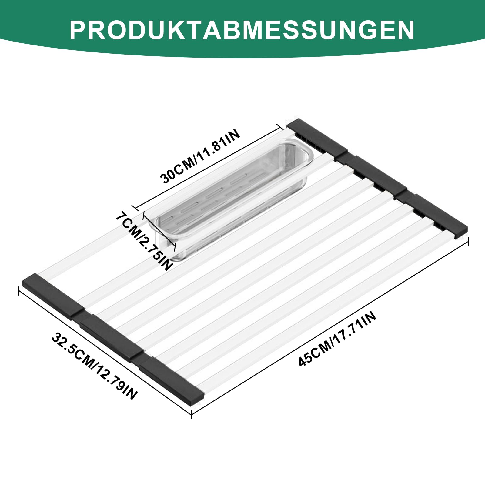 Escurreplatos plegable para fregadero con cesta, 45 x 32,5 cm