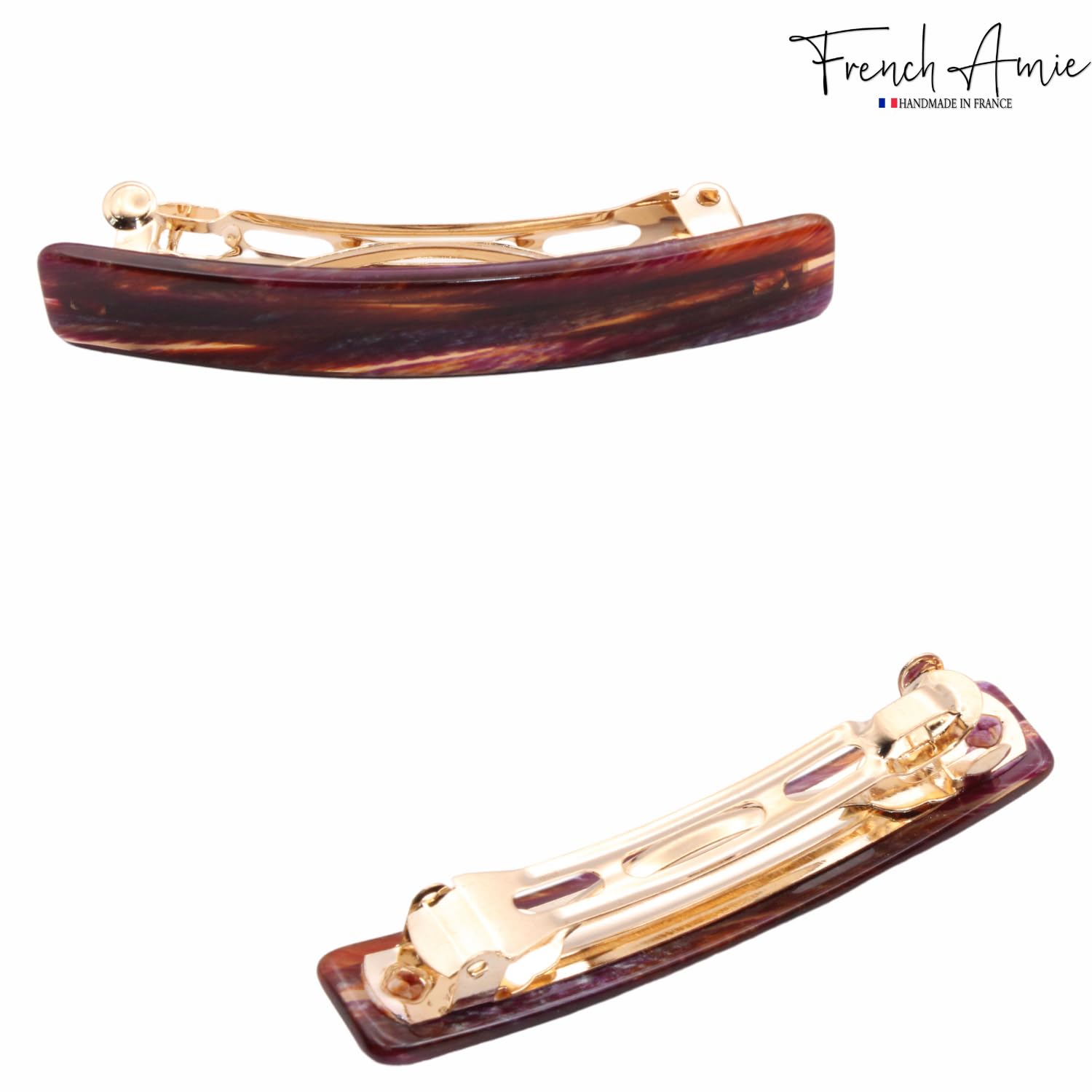 French Amie Small 2 1/4 inch Celluloid Handmade Hair Barrette No Slip Grip Durable Styling Women Hair Accessories Hair Clip for Girls, Made in France(Purple Touch) - Image 7