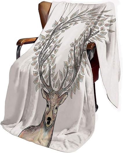 Amazon 鹿 ひざ掛け 花の角を持つヒップスタートナカイ神話上の生き物パステルカラーイラスト装飾 150cm X 130cm ソファ オフィス 車用 おしゃれ 北欧風 プレゼント 柔らかいピンクブルー ひざ掛け ハーフケット オンライン通販