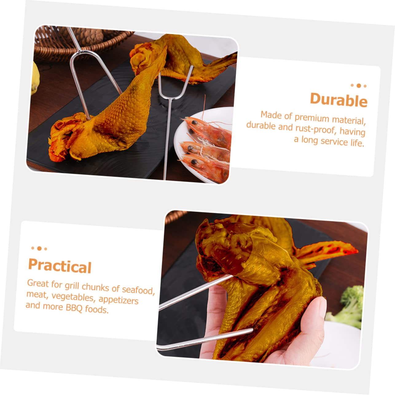 FUNOMOCYA 6Pcs Stainless Steel Barbecue Fork with Handles for Grilling Marshmallow Roasting and Outdoor Activities Portable Bbq Tool for Family Gatherings