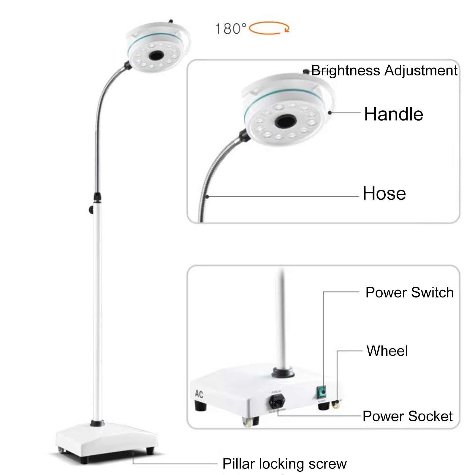 Lampa LED operacyjna, 36 W, lampa do badania urody, mobilna lampa dla zwierząt domowych, stosowana w ginekologii, klinikach ambulatoryjnych i dla zwierząt domowych laryngologicznych
