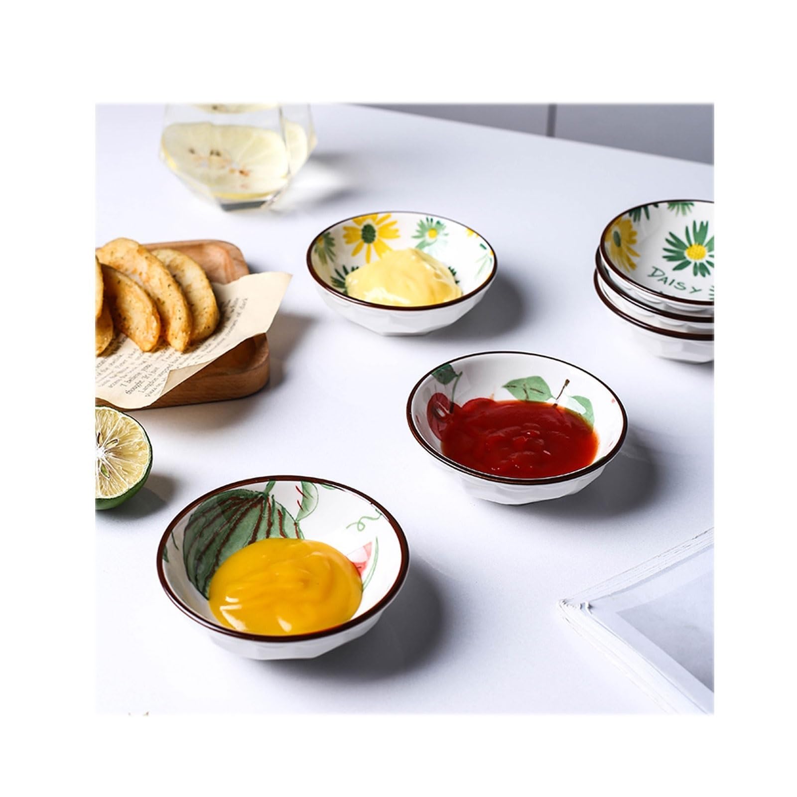 Dessertteller, Dip-Schüssel-Set, Porzellan, Dip, Saucenschüssel, Keramik, rund, Gewürzgeschirr, Snackgeschirr, Gewürz-Set, Dessertteller (C)
