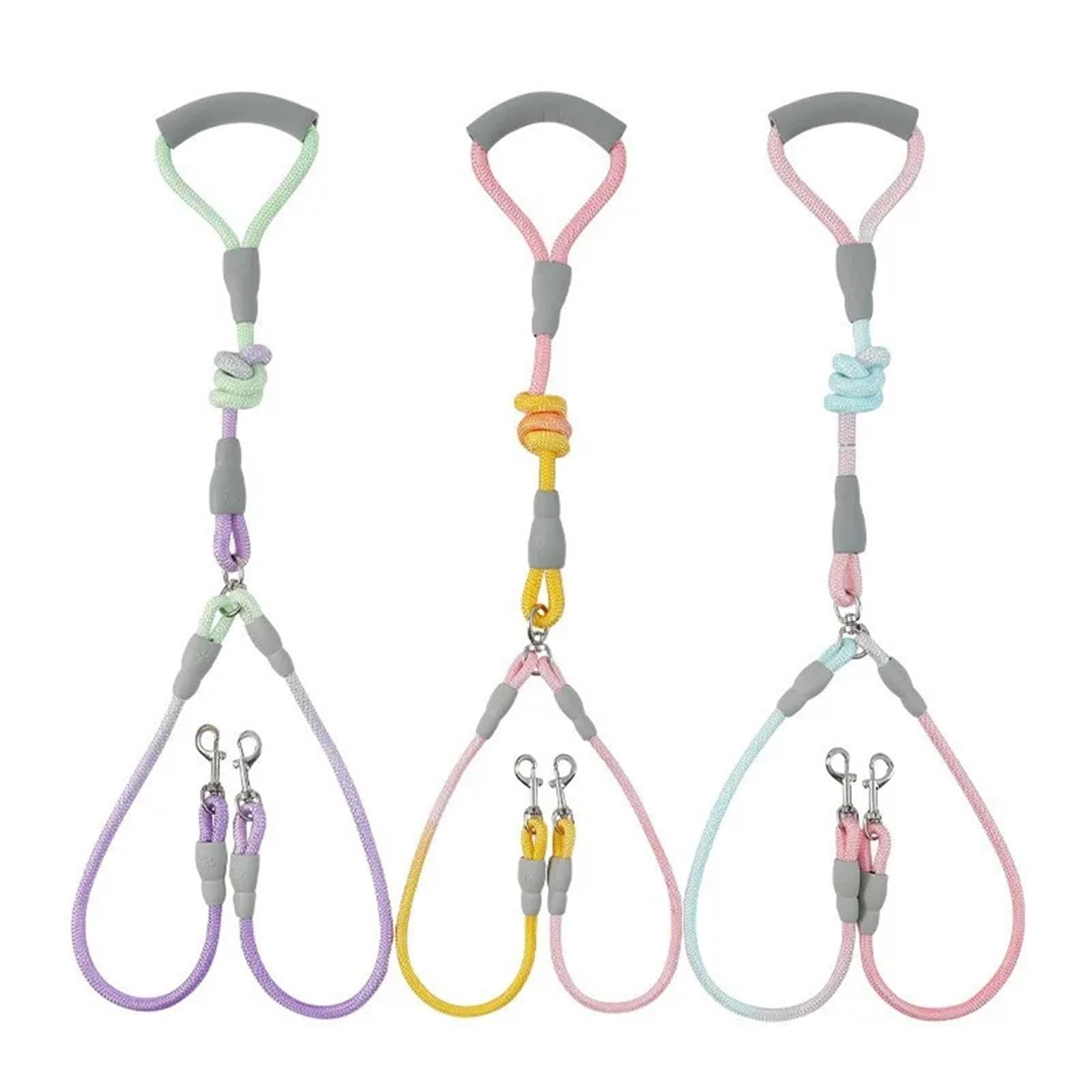 Guinzaglio per cani a doppia testa anti-impigliamento con due guinzagli per animali domestici di colore sfumato (giallo, 1,2 cm, 0,8 m, 1 cm, 0,6 m)