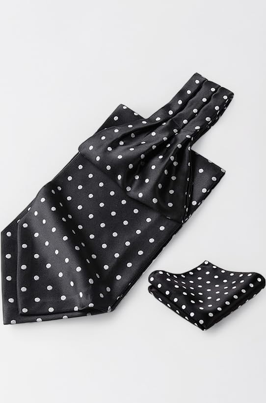 HISDERN Men's Ascot Houndstooth Dot Jacquard Woven Gift Cravat Tie and Pocket Square Set