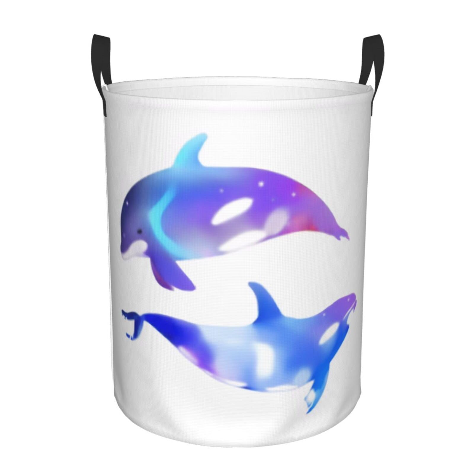 Orca Killer Whale Large Laundry Basket Waterproof Oxford Fabric Collapsible Laundry Hamper With Handle, Round Folding Dirty Clothes Washing Storage Baskets For Bedroom Bathroom Dorm Living Room