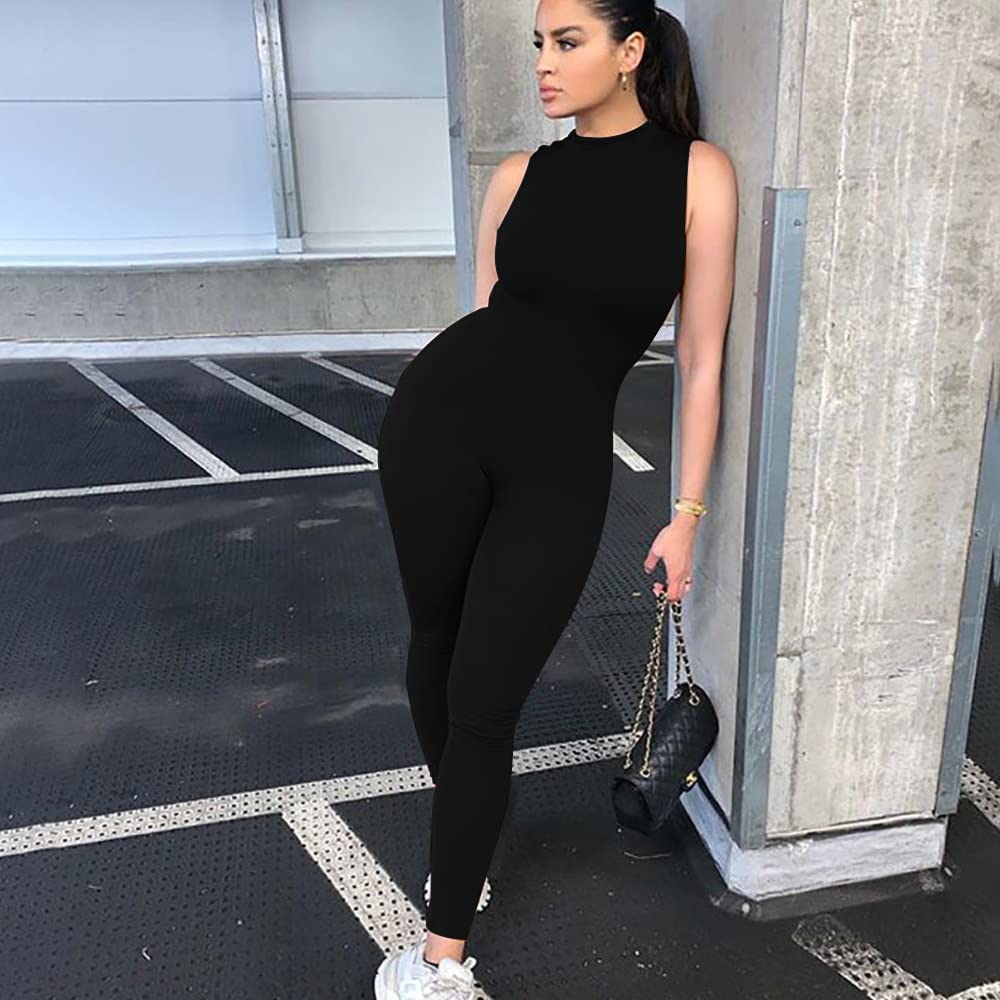Jumpsuit Donna Tutina senza Maniche Collo Alto Tuta Estiva Aderente Completo Lungo Sportivo Tutina Elegante Body Pantaloni Intera Sportiva per Fitness Yoga Casual