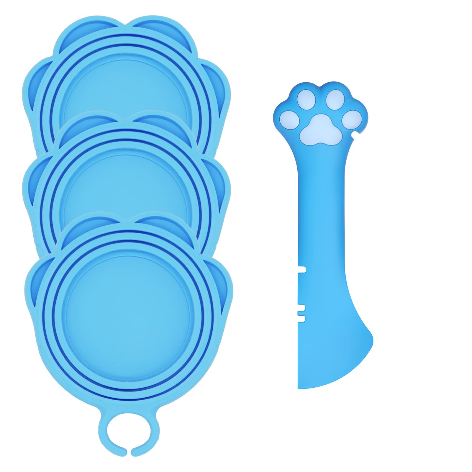 DORUI Cat Food Can Spoon & 3 Pcs Can Lids | Cute Paw Shape Covers & Opener for Wet Food | Universal BPA Free Silicone for Cats and Dogs Food(Blue)