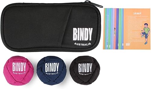 BINDYAUS Bindy Australia Hacky Sack Balls para niños y adultos a granel Paquete de 3 Juego de bolsas de pies, cartas de juego y funda de