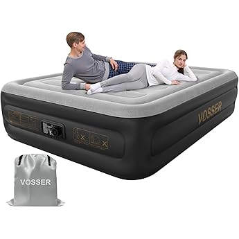 Air Mattress Full with Built in Pump,Inflatable Mattress 2 Mins Self-Inflation/Deflation,Thicker Blow up Mattress Leak-Proof,Flocked Top Air Bed with Storage Bag for Home, Camping & Guests