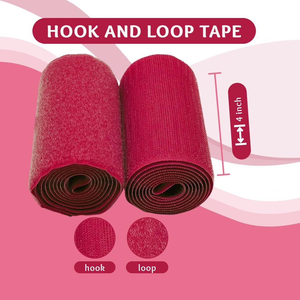 4 inch Neon Pink Hook and Loop Tape 1 Yd Sew On Non-Adhesive Pink Wide Strips Nylon Fastener Interlocking Fabric Tape Excellent Strong Grip Roll for Shoes Uniform Clothes Sewing Bags DIY Crafts