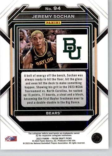 Miniatura 2 de 2023-24 Panini Prizm Draft Picks #94 Jeremy Sochan Baylor Bears Basketball Trading Card
