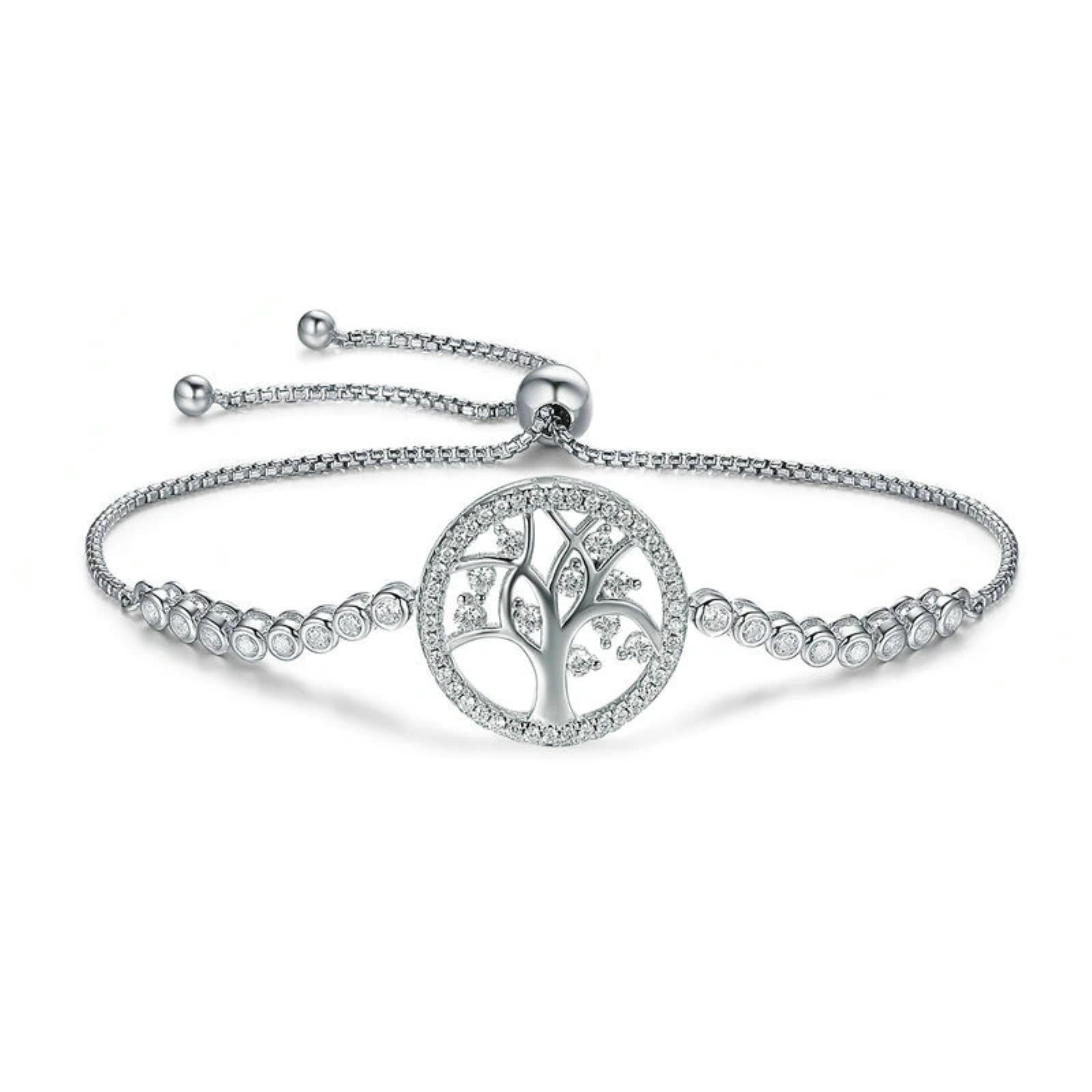 925 Sterling Silver Tree Of Life Cz Tennis Bracciale Donna Regolabile Bolo Bracciale Gioielleria Raffinata
