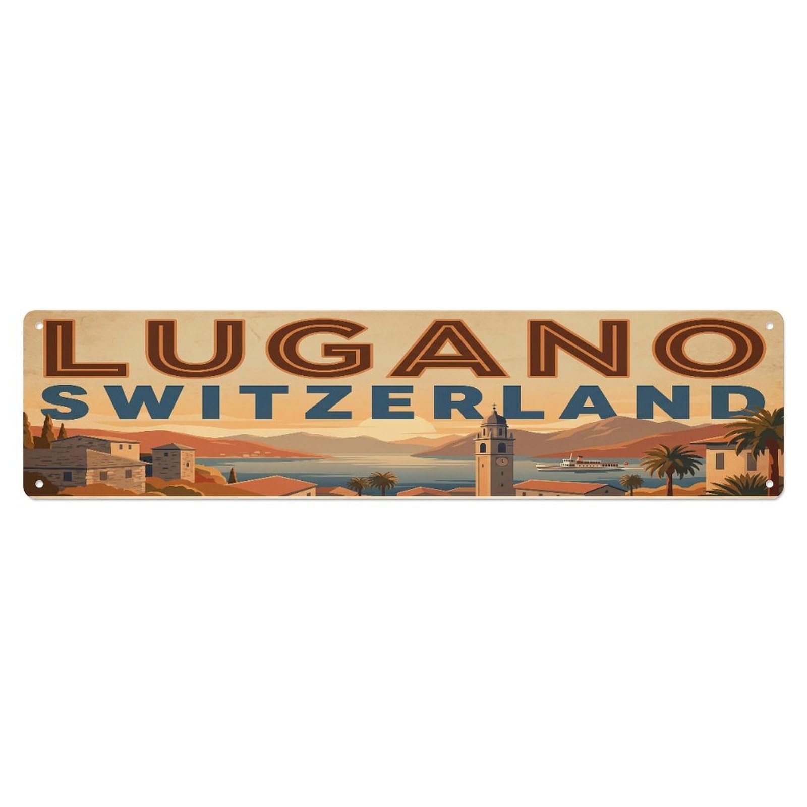 Tgrcjimh Style Metal Tin Sign Vintage Travel Switzerland Lugano