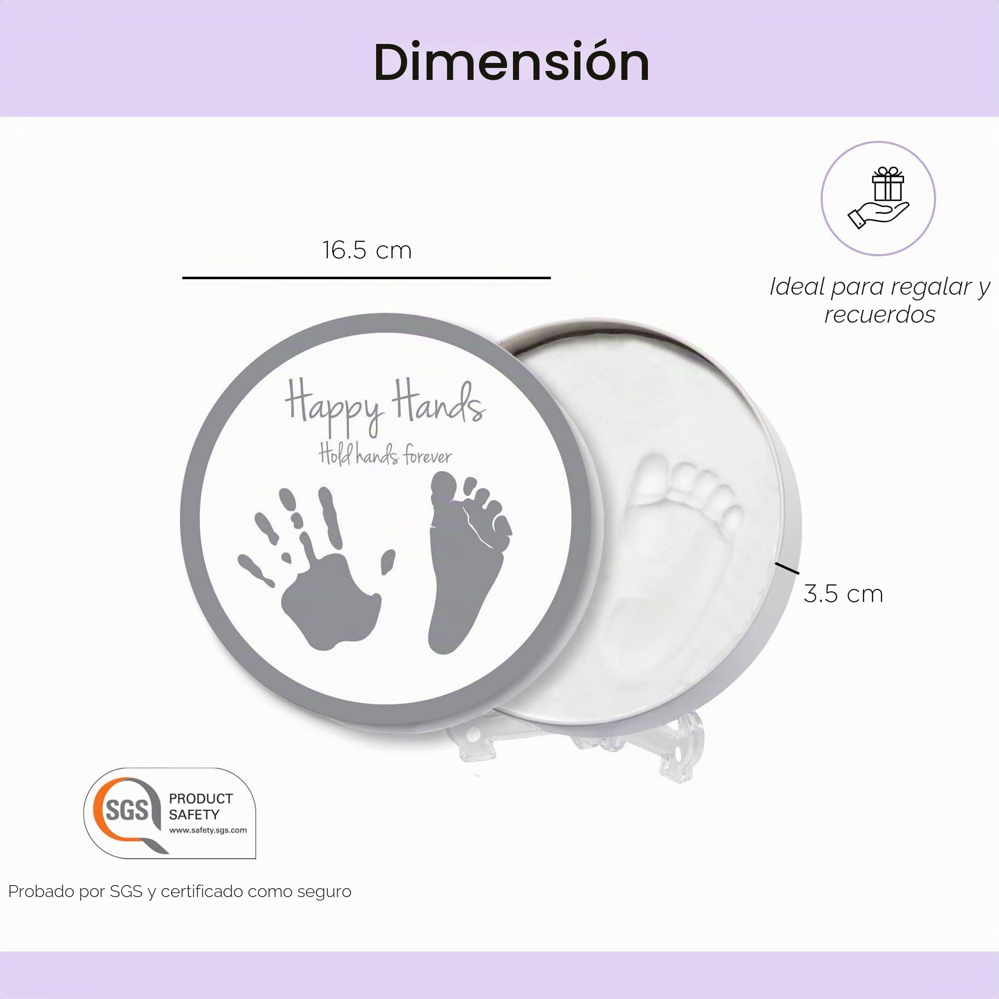 Dooky Happy Hands 2D Handprint Set para recordar la mano o la huella de un bebé (en una práctica caja de aluminio, que incluye pasta de modelar respetuosa con la piel y caja de aluminio)