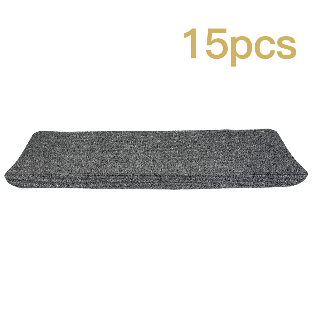 HUOLE Tapis d'escalier polyester - Kit de 15 Marchettes Escalier Rectangulaire pour marches, antidérapants marches en bois, enfants et chiens(65x25cm gris), 15pc (65x25cm HL269092, (HL269092)